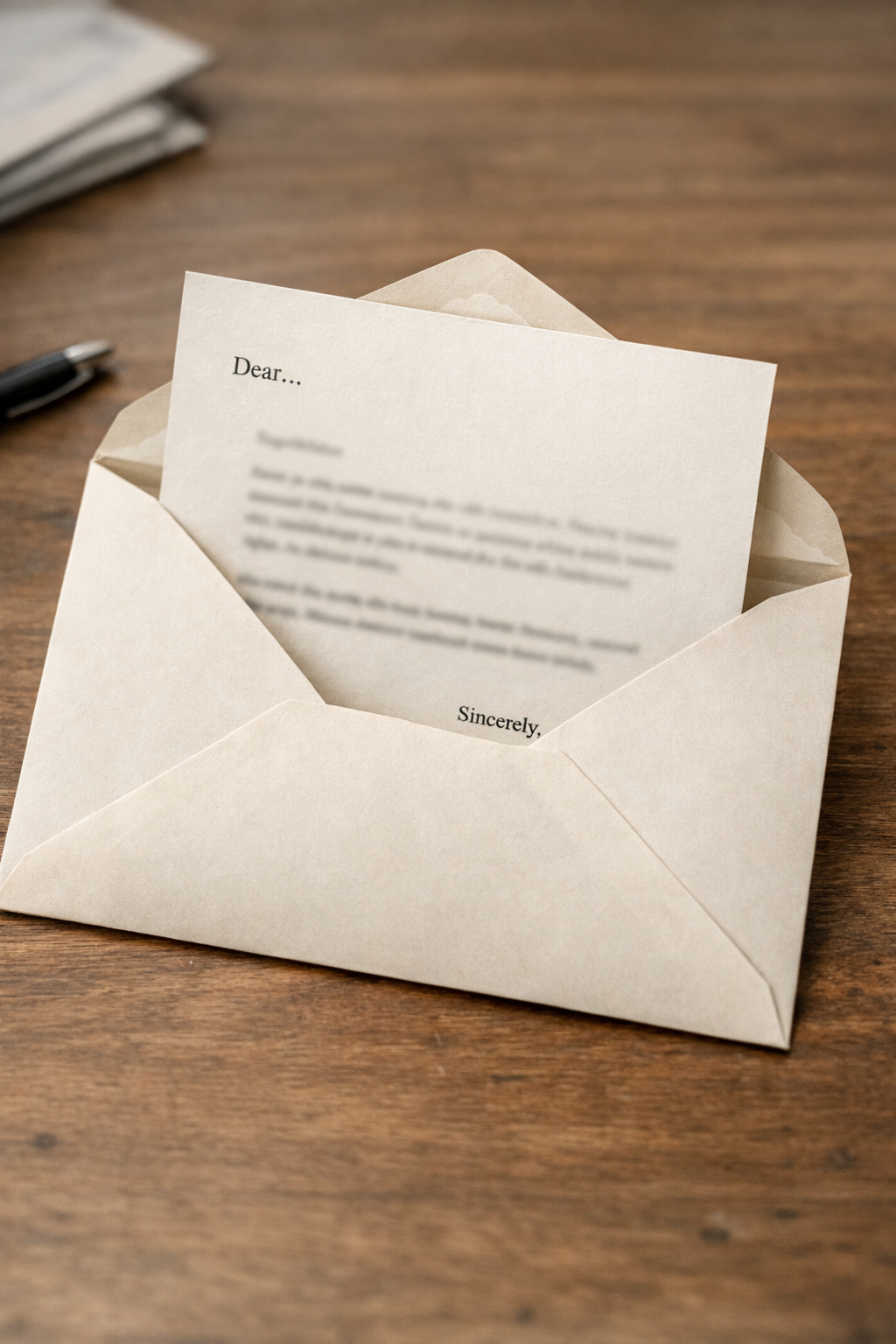 photographic A physical letter coming out of an envelope Natural style photography neutral colors